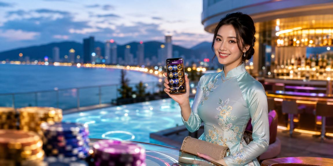 Người dùng mặc áo dài tại Nha Trang trải nghiệm ứng dụng casino trực tuyến trên điện thoại